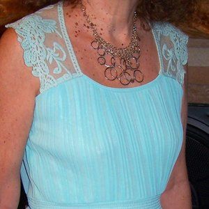 CACTUS  GREEN EMBROIDERED DRESS w ELASTIC WAIST and SILK ATTACHED SLIP